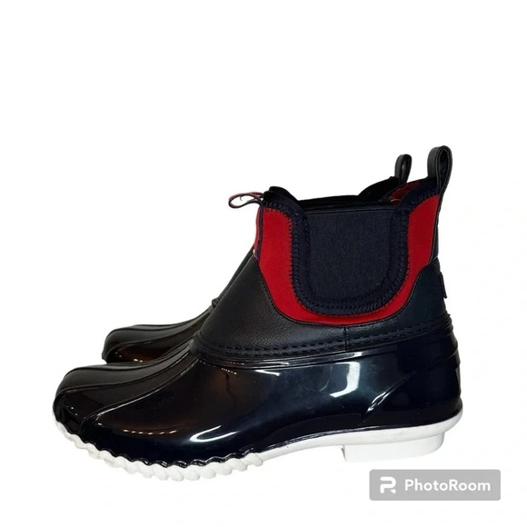 Tommy Hilfiger Rain Bootie Chelsea Ankle Boot Preppy Blue Red Pull-on Size 8 - Picture 2 of 9